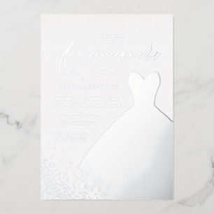 Zilverfolie Jurk Elegante Quinceanera Feest Folie Uitnodiging