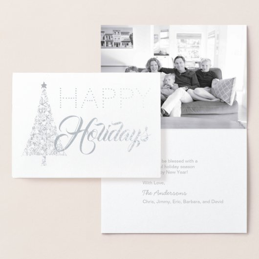 Zilverfolie Kerstboom Prettig Kerstfeest Foto Folie Kaarten (Display)