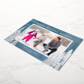 Zilverfolie Kerstgroene Bomen Blauwe Kerst Folie Feestdagenkaart (Gedraaid)