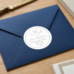 Zilverfolie Krans Aangepast Monogram Retouradres Ronde Sticker