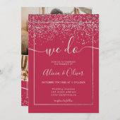 Zilverfolie magenta foto initialen bruiloft kaart (Voorkant / Achterkant)