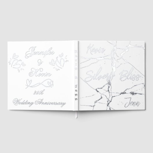 Zilverfolie op wit 25e bruiloft Jubileum | Gastenboek (Volledig)