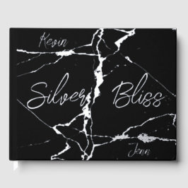 Zilverfolie op zwart 25e bruiloft Jubileum | Gastenboek