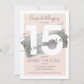 Zilverfolie penseelstreek blush quinceanera foto kaart (Voorkant)