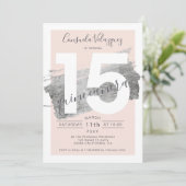 Zilverfolie penseelstreek blush quinceanera foto kaart (Staand voorkant)