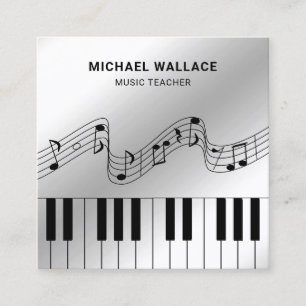 Zilverfolie Piano Toetsenbord Muzikant Pianist Vierkante Visitekaartje