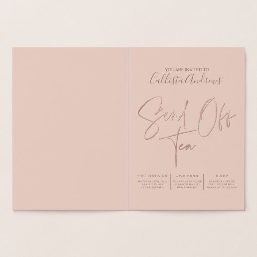 Zilverfolie Roze Rose Gold Typografie Send Off Tea Folie Kaarten (Binnen)