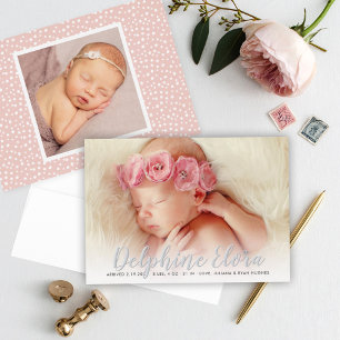Zilverfolie Script Babyfoto Geboorteaankondiging Folie Uitnodiging