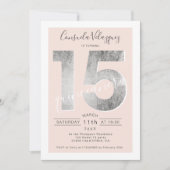 Zilverfolie script blush quinceanera foto kaart (Voorkant)