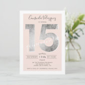 Zilverfolie script blush quinceanera foto kaart (Staand voorkant)