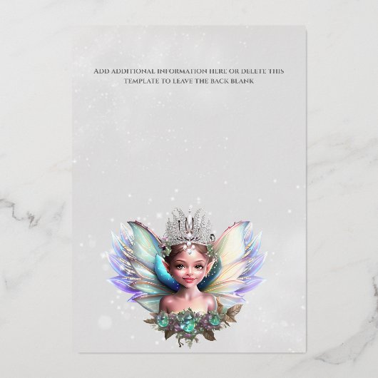 Zilverfolie sneeuw koningin winter wonderland fee folie uitnodiging (Achterkant)