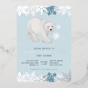 Zilverfolie Sneeuwvlok IJsbeer Baby Shower Folie Uitnodiging