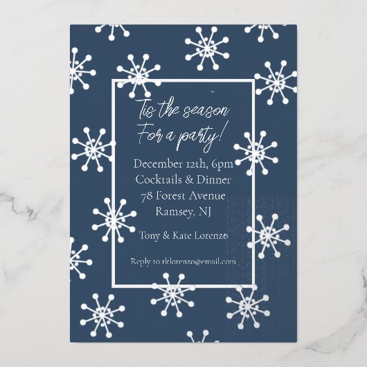 Zilverfolie Sneeuwvlokken Kerstfeest Uitnodiging (Voorkant)