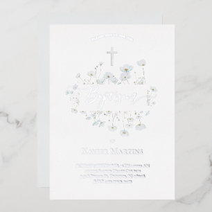 zilverfolie tekst Doop delicate bloemen Folie Uitnodiging
