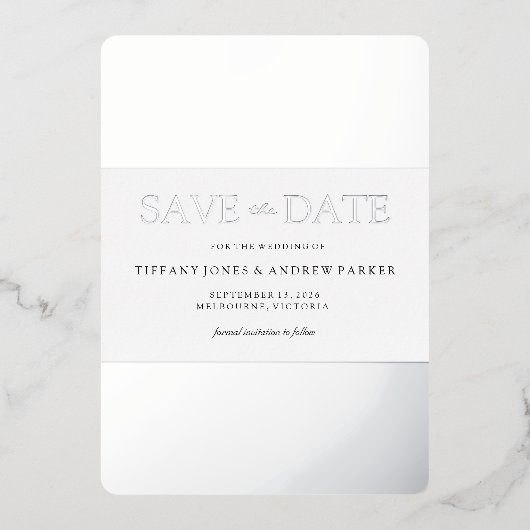 Zilverfolie Trendy Moderne Trouw Save The Date  Folie Uitnodiging (Voorkant)
