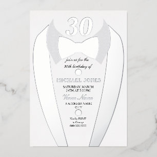 Zilverfolie Tuxedo Pak Heren 30e Verjaardagsfeest Folie Uitnodiging