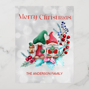 Zilverfolie Watercolor Kerst Kabouters Folie Feestdagen Briefkaart