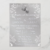 Zilverfolie  zilverwitte sierrand folie uitnodiging (Voorkant)