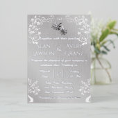 Zilverfolie  zilverwitte sierrand folie uitnodiging (Staand Voorkant)