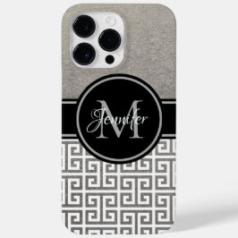 Zilverfolie Zwart en Wit Griekse Sleutel Monogram Case-Mate iPhone 14 Pro Max Hoesje