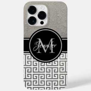 Zilverfolie Zwart en Wit Griekse Sleutel Monogram Case-Mate iPhone 14 Pro Max Hoesje