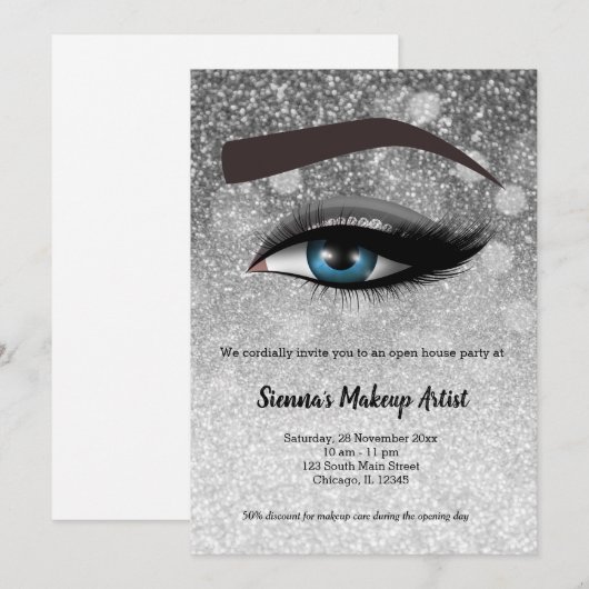 Zilverglaasde ogen zweven | make-up kunstenaar kaart (Voorkant / Achterkant)