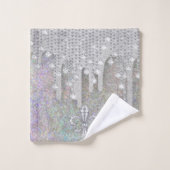 Zilverglaassel en diamanten op regenbooglitter bad handdoek (Wasdoekje)