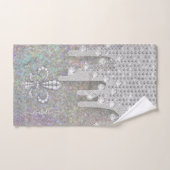 Zilverglaassel en diamanten op regenbooglitter bad handdoek (Handdoek)
