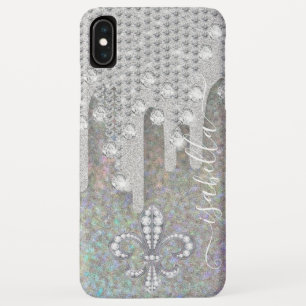Zilverglaassel en diamanten op regenbooglitter Case-Mate iPhone case