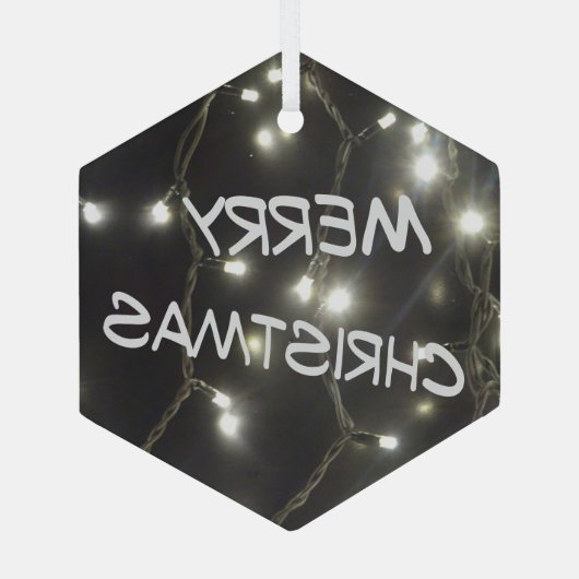 Zilverglas kerstglas, met mousserend licht glas ornament (Achterkant)