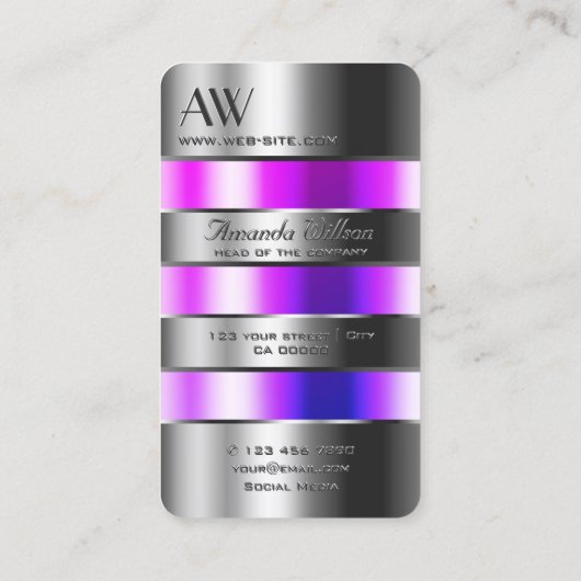 Zilverglas Roze Paarse vloeistoffen met Initialen Visitekaartje (Achterkant)