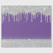 Zilverglitter druppelt paarse glinstering cadeaupapier (Vlak)