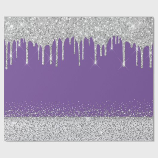 Zilverglitter druppelt paarse glinstering cadeaupapier (Vlak)