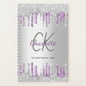 Zilverglitter druppelt paarse metalen monogram 202 planner (Voorkant)