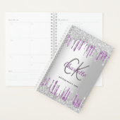 Zilverglitter druppelt paarse metalen monogram 202 planner (Display)