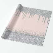 Zilverglitter druppelt roos goudsparkle cadeaupapier (Uitgerold)