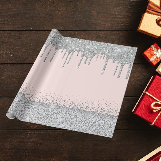 Zilverglitter druppelt roos goudsparkle cadeaupapier