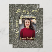 Zilverglitter foto 20e verjaardag naam datum toevo briefkaart (Voorkant / Achterkant)