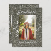 Zilverglitter foto afstuderen naam klas tekst briefkaart (Voorkant / Achterkant)