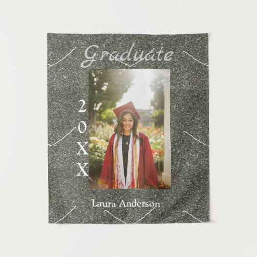 Zilverglitter foto afstuderen naam klas tekst wandkleed (Voorkant)