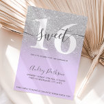 Zilverglitter paars lila ombre girly Sweet 16 Kaart<br><div class="desc">Silver glitter pastel paarse lavender script,  kalligrafie,  zoete 16 verjaardagsfeestuitnodiging. Perfect voor een modern elegant zoete zestien party.</div>