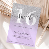 Zilverglitter paars lila ombre girly Sweet 16 Kaart