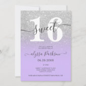 Zilverglitter paarse lavender chic girly Sweet 16 Kaart (Voorkant)