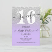 Zilverglitter paarse lavender chic girly Sweet 16 Kaart (Staand voorkant)