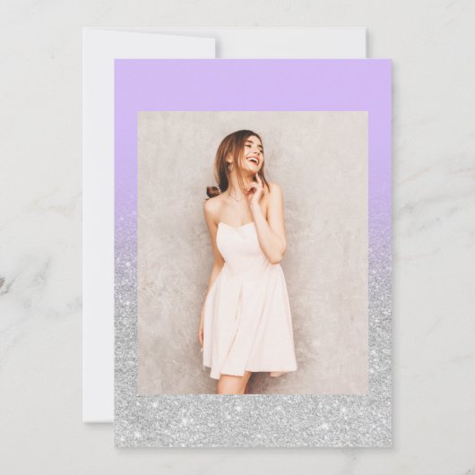 Zilverglitter paarse lavender chic girly Sweet 16 Kaart (Achterkant)