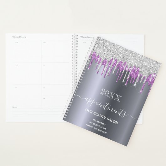 Zilverglitter paarse schoonheidssalon benoemingen planner (Display)
