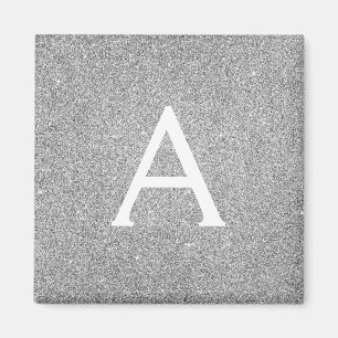 Zilverglitter & Sparkle Monogram Birthday Magneet