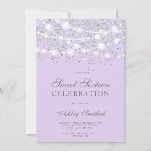 Zilverglitter sparkles lavender, zestien kaart (Voorkant)