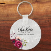 Zilverglitterbloemen met vuurwapenmonogram sleutelhanger (Voorkant)