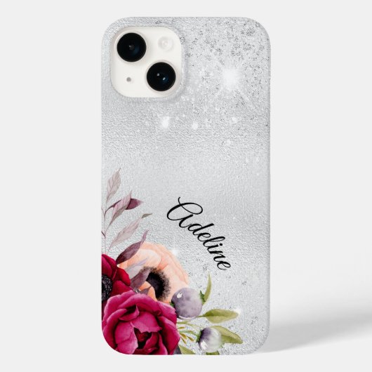 Zilverglitterbloemen met vuurwapennaam Case-Mate iPhone case (Achterkant)